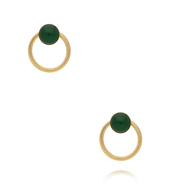 Kolczyki złote koła z zielonym jadeitem KSY0443