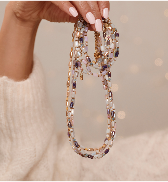 Naszyjnik w odcieniach opalu, różu i lila NTW1553