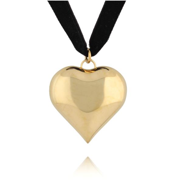 Naszyjnik ze złotym sercem na czarnej tasiemce NSA1164