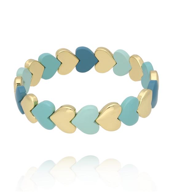Bransoletka elastyczna z serduszkami w odcieniach mięty, błękitu i złota BCR0087