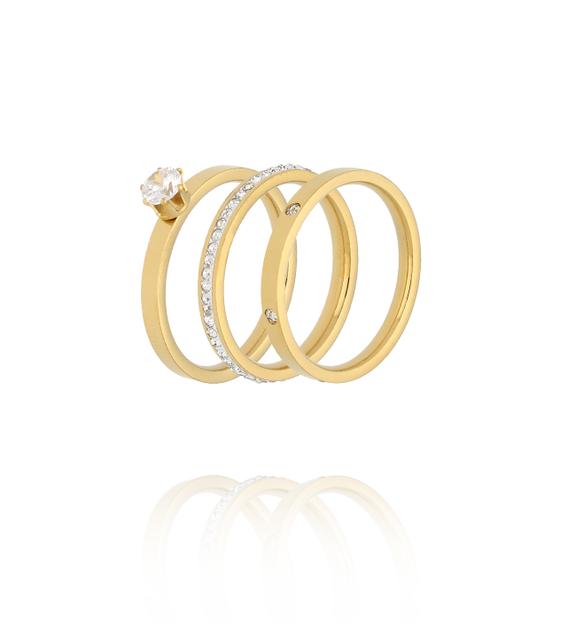 Zestaw trzech pierścionków w złotym wykończeniu z cyrkoniami PSY0123