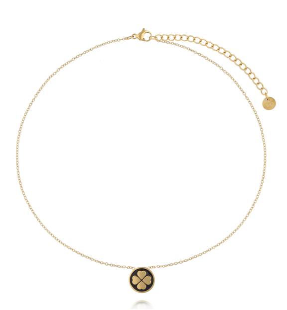 Naszyjnik z zawieszką koniczynką w czerni i złocie NSA1530