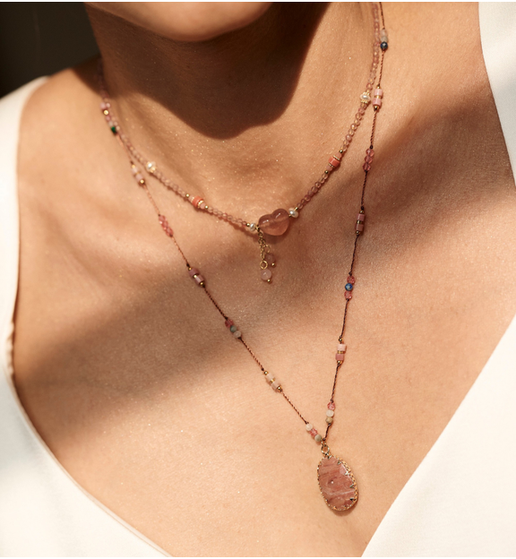 Zestaw naszyjników z różowymi kamieniami ZN0166