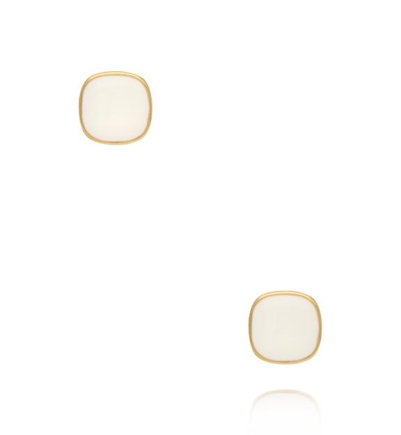 Kolczyki złote kwadraty z białą emalią KSY0358