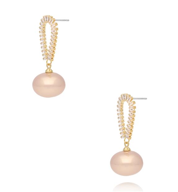 Kolczyki z perłą i cyrkoniową łezką złote KLU0200