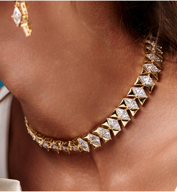 Choker złoty geometryczny z kryształkami NS0415