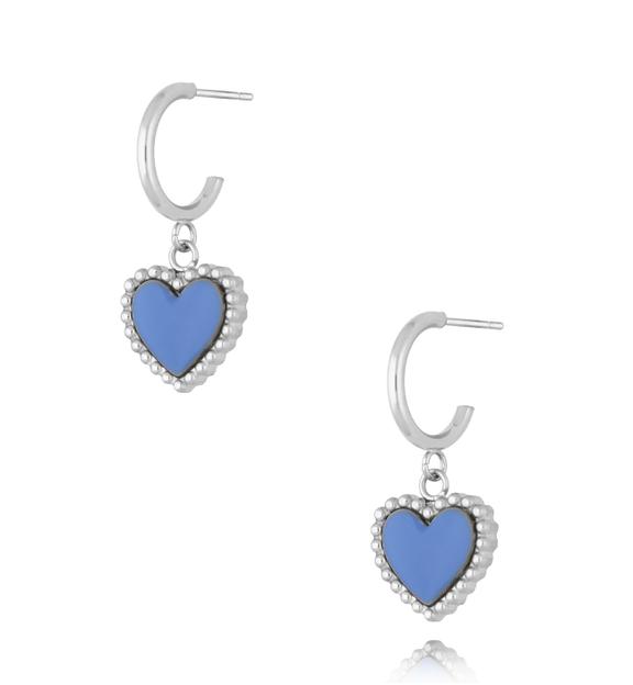 Kolczyki srebrne z sercem i niebieską emalią Enamel Heart KSA1662