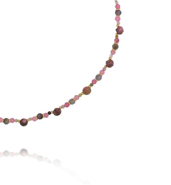 Naszyjnik z turmalinu, jadeitu fuksja i rodonitu z pozłacanymi detalami NTW1569