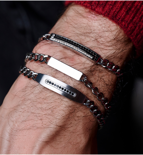 Zestaw męskich bransoletek z łańcuchem i stalowymi blaszkami ZN0098
