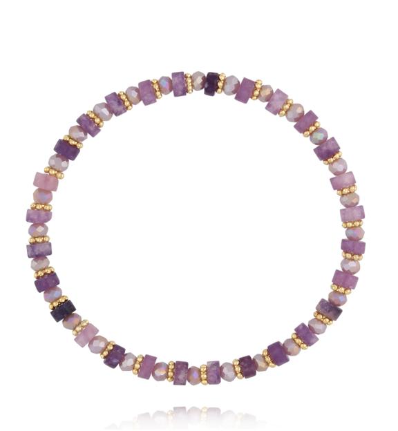 Bransoletka z fioletowych kamieni i szklanych koralików BTW3622