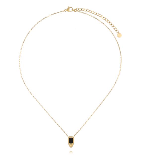 Naszyjnik z czarną zawieszką w złotej oprawie NEA0104