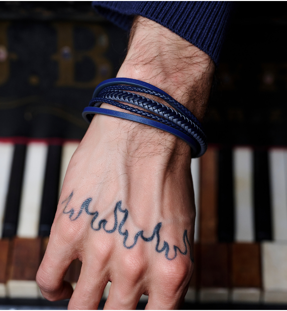 Bransoletka męska skórzana granatowa Baruc BMITC0752