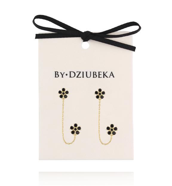Kolczyki kwiatuszki czarne podwójne z łańcuszkiem KLT0056