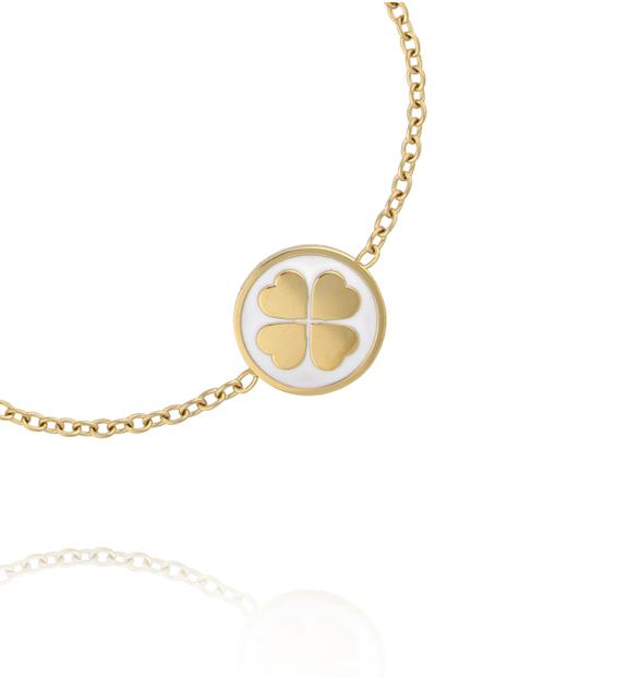 Bransoletka z czterolistną koniczynką na białej emalii BSA0994