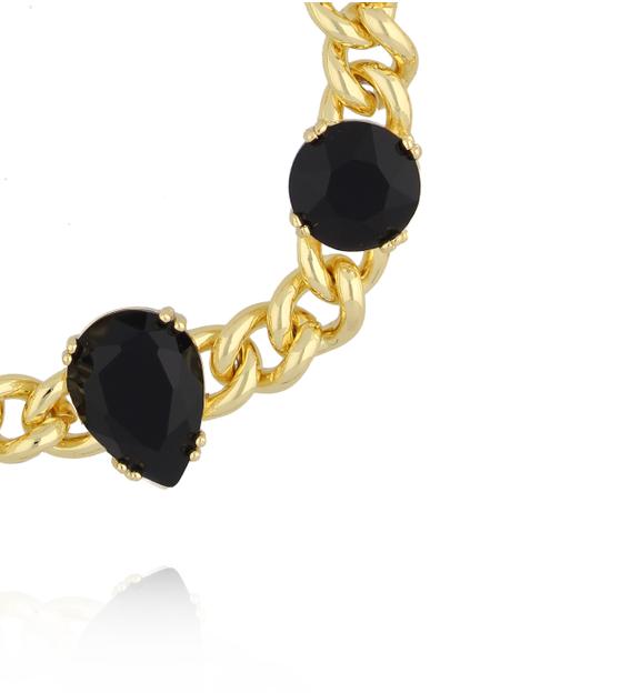 Bransoletka na złotym łańcuchu z czarnymi kamieniami BSS0268