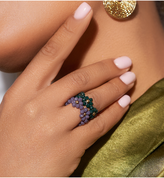 Pierścionek zielony z kwiatuszkami Bouquet PSC0341