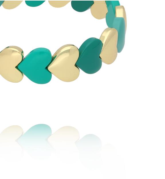 Bransoletka elastyczna z serduszkami w odcieniach turkusu i złota BCR0081