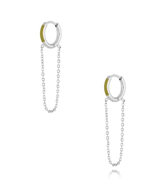 Kolczyki koła z zieloną emalią i łańcuszkiem Enamel Hoops KSA1627