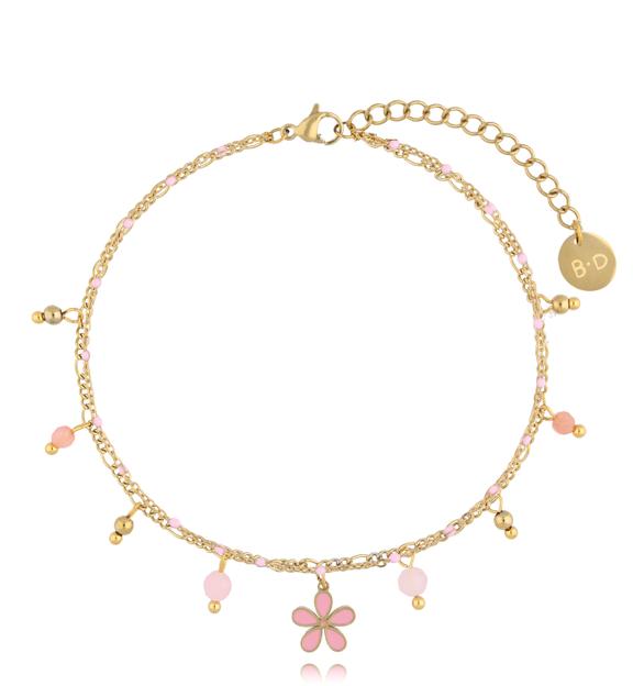 Bransoletka na nogę różowa z kwiatuszkiem Pink Flowers BNSY0019