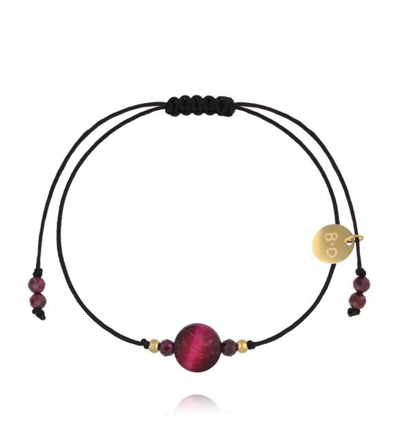 Bransoletka z czarnym sznurkiem i bordowym kamieniem BMT0002