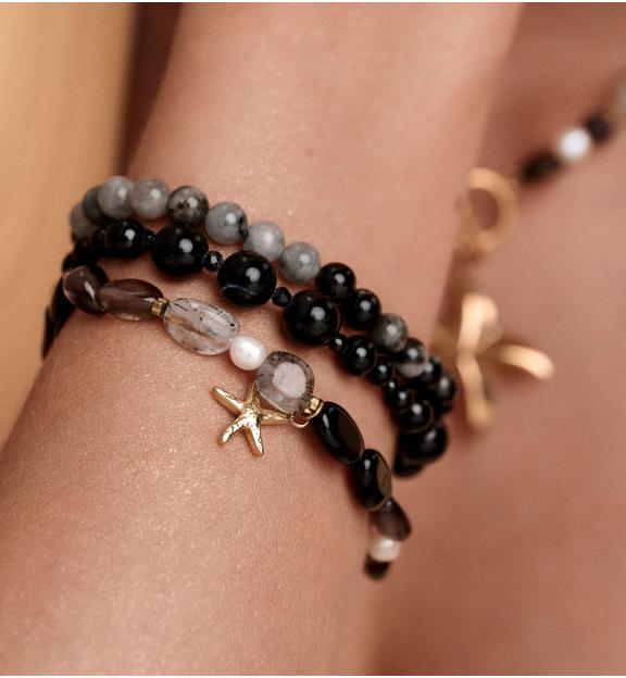 Bransoletka z czarnym turmalinem na elastycznej gumce BPA0655