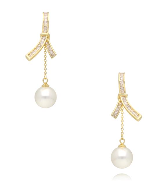 Kolczyki z kokardką, łańcuszkiem i perłą KPE0216