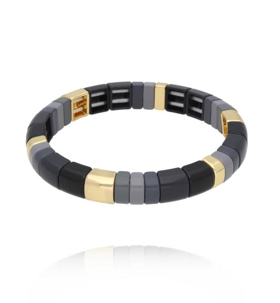 Bransoletka modułowa w odcieniach czerni i grafitu ze złotymi akcentami BCR0064