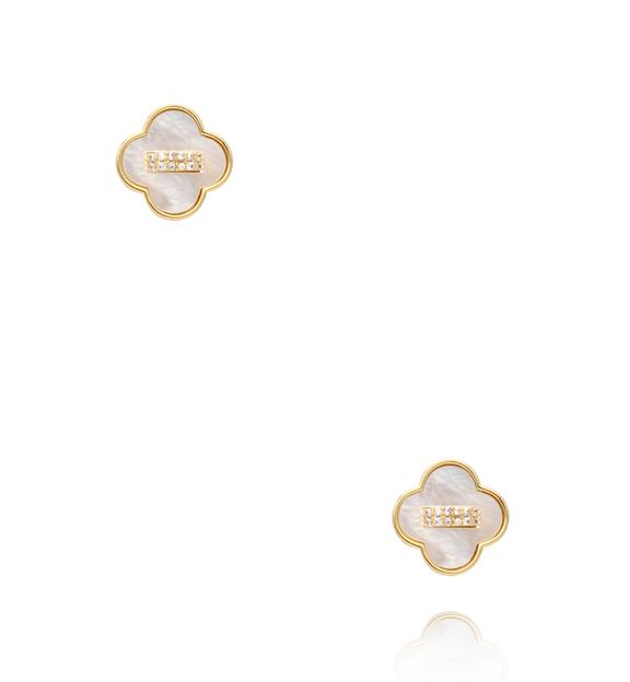 Kolczyki w kształcie koniczyny z masy perłowej i cyrkoniami KSS2212