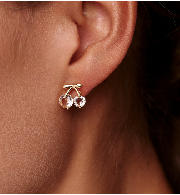 Kolczyki wiszące w kształcie wiśni z cyrkoniami i złotym wykończeniem KSS2256