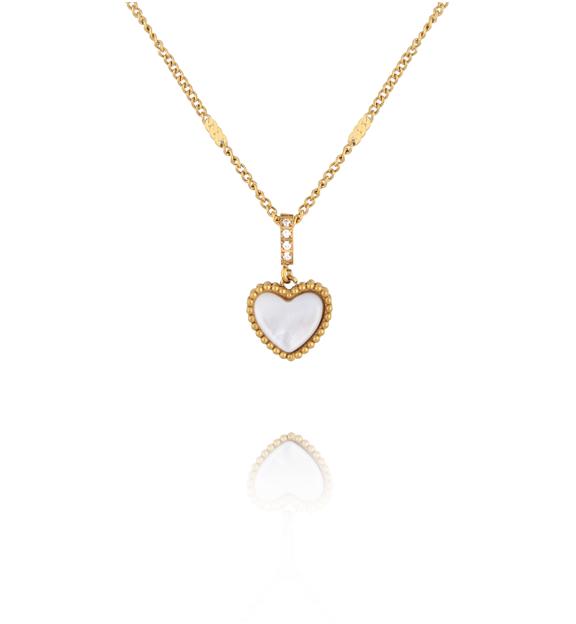 Naszyjnik dwustronny z jasnym i bordowym sercem NSY0836