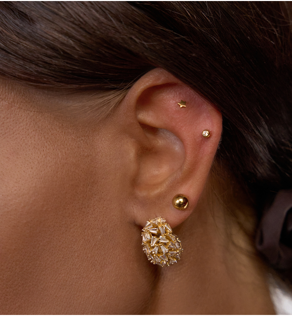 Kolczyk labret złoty z kulką z cyrkonią z tytanu KSA2164