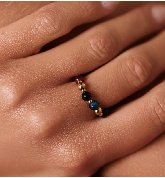 Pierścionek z agatami i tygrysim okiem PPA0065