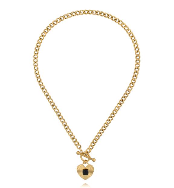 Naszyjnik łańcuch z sercem i czarnym detalem NSY0744