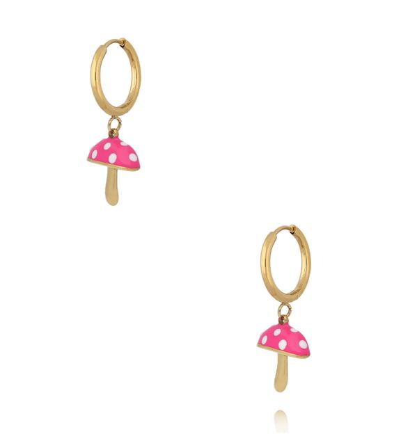 Kolczyki koła z zawieszką w kształcie różowego muchomorka KSY0673