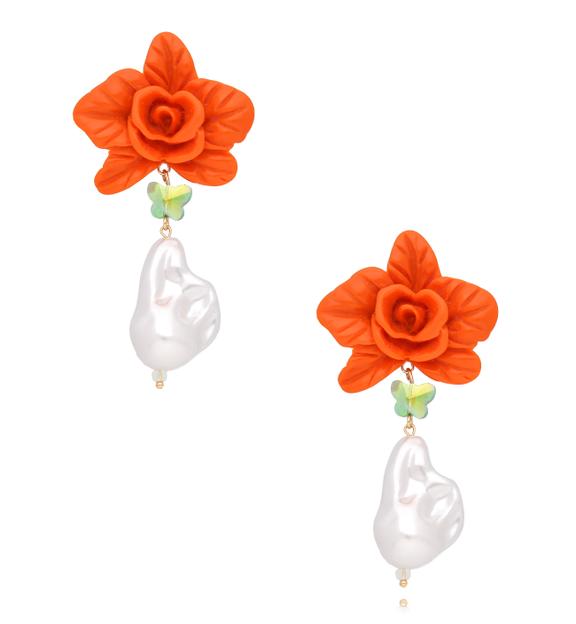 Kolczyki pomarańczowe kwiaty Paradise Bloom KFF0335