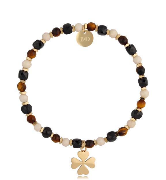 Bransoletka brązowo beżowa z koniczynką Trifoglio BSC1173