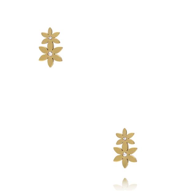 Kolczyki z motywem podwójnych kwiatów z cyrkonią KSY0561