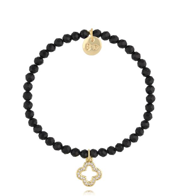 Bransoletka z czarnymi turmalinami i koniczynką BTW3122
