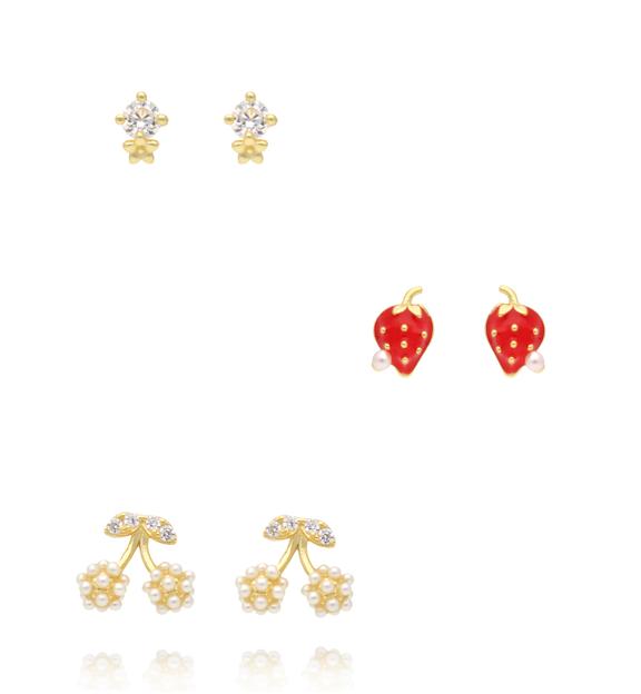 Zestaw kolczyków pozłacanych z owocami KLT0021