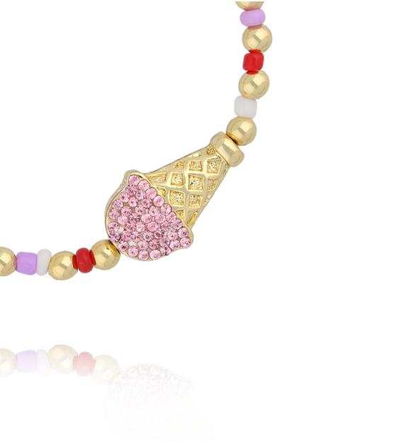 Bransoletka dla dziewczynki kolorowa z zawieszką w kształcie rożka BSS0291