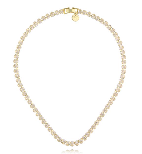 Naszyjnik typu tennis z owalnymi kryształkami w złotej oprawie NS0424