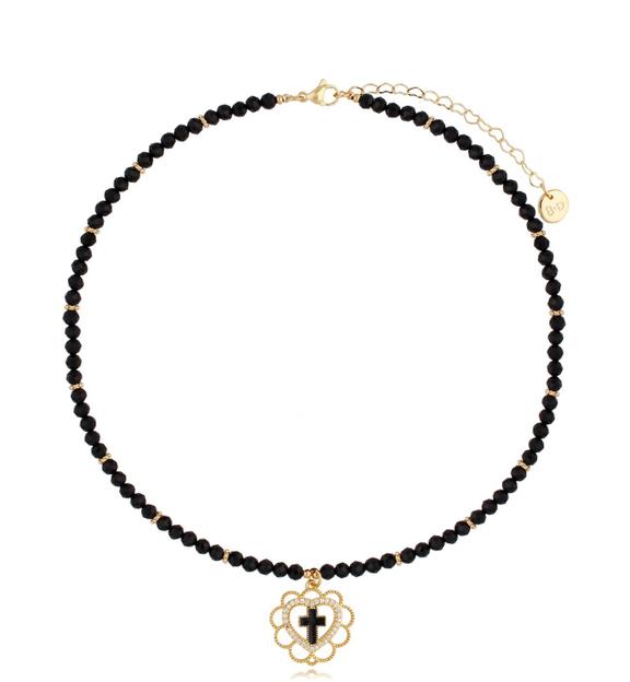 Naszyjnik czarny z sercem Funchal NTW0865