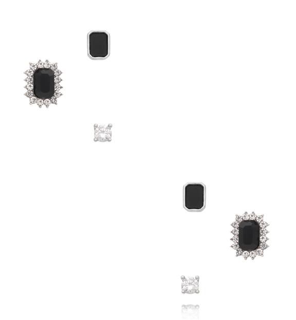 Zestaw kolczyków w srebrnym odcieniu z czarnymi cyrkoniami KMB0001