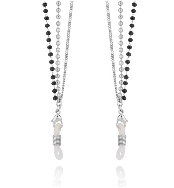 Łańcuszek do okularów z czarnymi kryształkami srebrny NRG0350