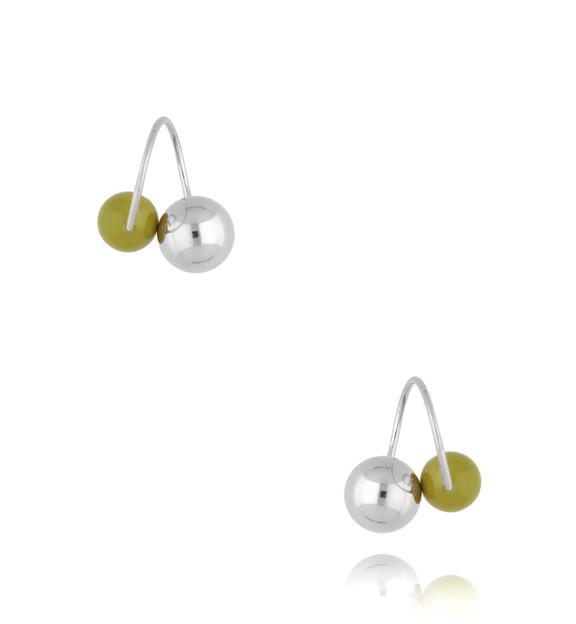 Kolczyki srebrne z kulkami i zieloną emalią Enamel Balls KSA1609