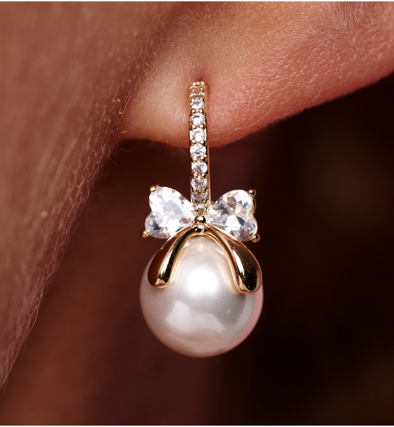 Kolczyki złocone z perełką i cyrkoniami KPE0187