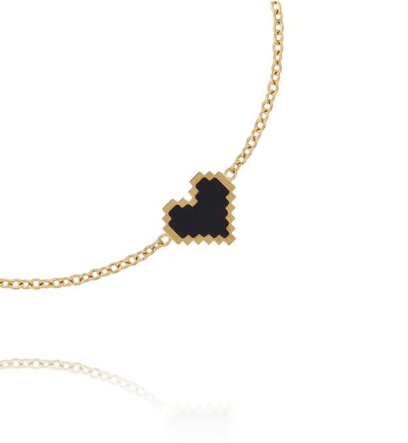 Bransoletka z czarnym pikselowym sercem na złotym łańcuszku BSY0632