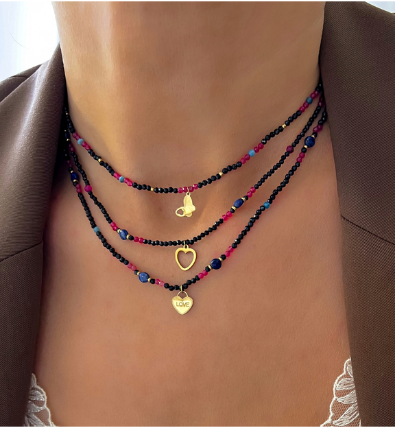 Naszyjnik z turmalinami i agatami z sercem Golden Heart NTW1306