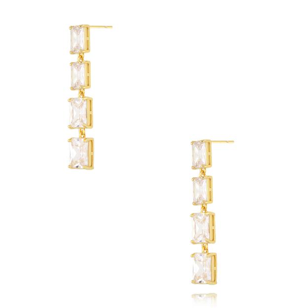 Kolczyki z kwadratowymi kryształkami długie złote KSS2178