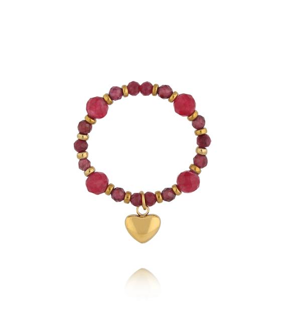 Pierścionek elastyczny z granatami i jadeitami PTW0650